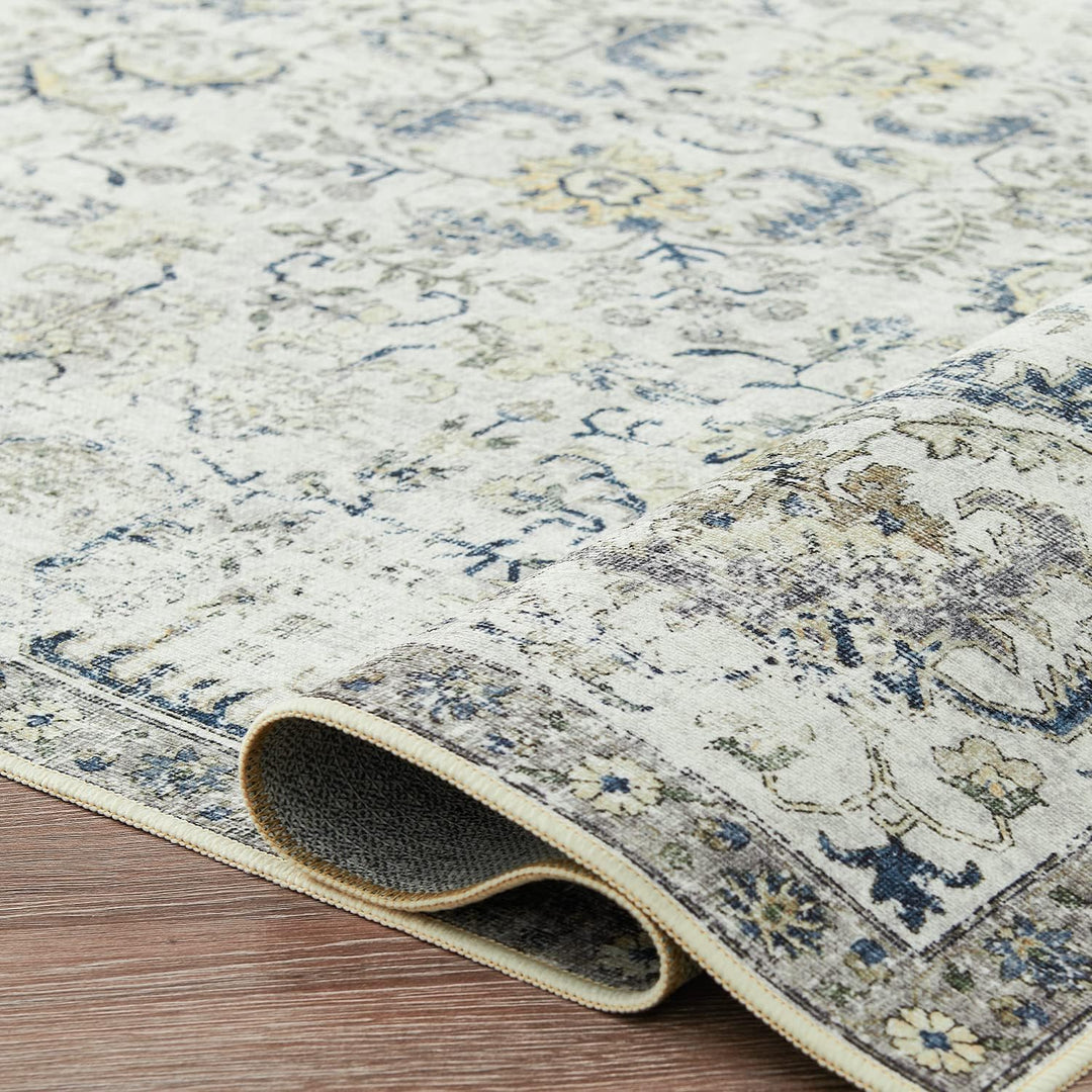 TOPICK Läufer 60x150cm Blau Teppiche Vintage Teppichläufer Flur Retro Faltbar Dünner Waschbar Teppic