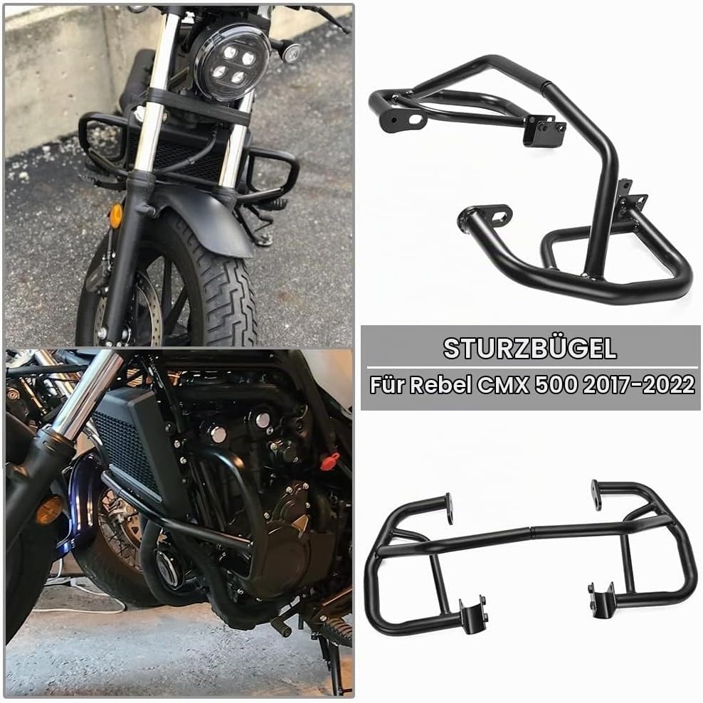 Schwarze Highway Bars für CMX500 Rebel 17-23, Motorrad Stahl Motorschutz Stossstange Sturzbügel Rahm