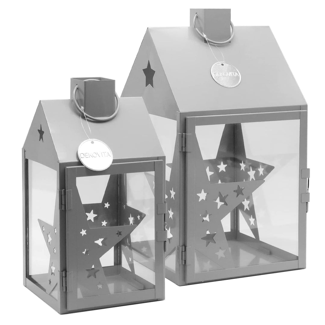 Dekovita 2er-Set Metall-Laterne 30cm/38cm - Gartenlaterne mit Glas-Scheiben - Windlicht Sterne Licht