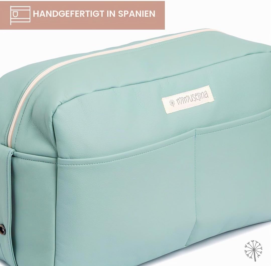 MIMUSELINA Kinderwagentasche aus Kunstleder | Grosse Kinderwagen Organizer Wasserdicht mit 7 Fächern
