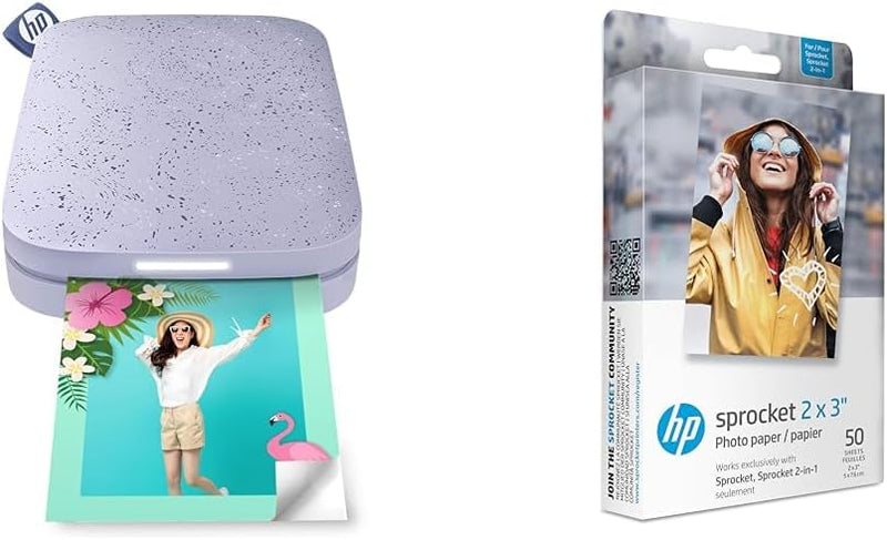 HP Sprocket Portable 2x3" Instant Fotodrucker (lila) Papierpaket Packung mit 50 Lila, Packung mit 50