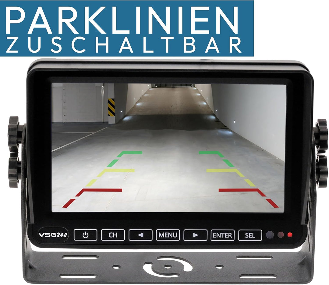 VSG24 – 7“ Quad Excellent HD Transporter Rückfahrmonitor, Heavy Duty, Monitor inkl. Zubehör, e-Zulas