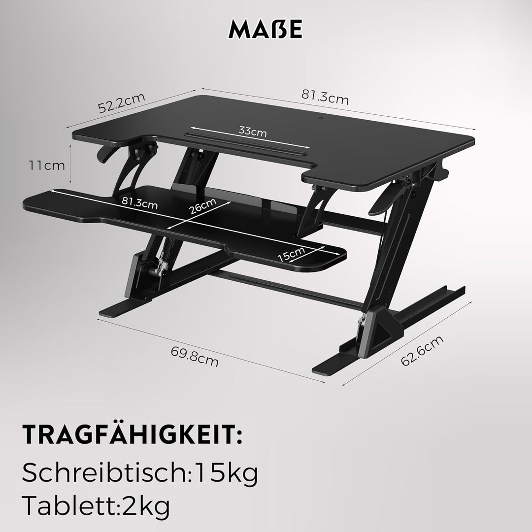 BONTEC Stehpult Höhenverstellbar mit Dual-Gasfeder, Tischaufsatz für Dual Monitor Arbeitsplatz, 81,3
