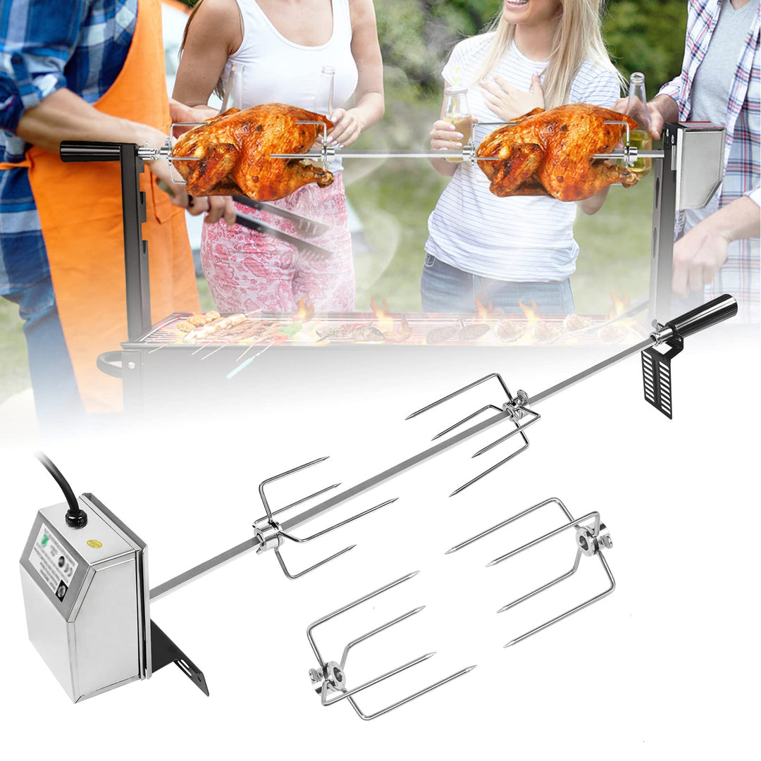 Grillspiess Set mit Motor 107cm drehspiess,304 Edelstahl Grillspiess Rotisserie 220V - 240V inkl.4X