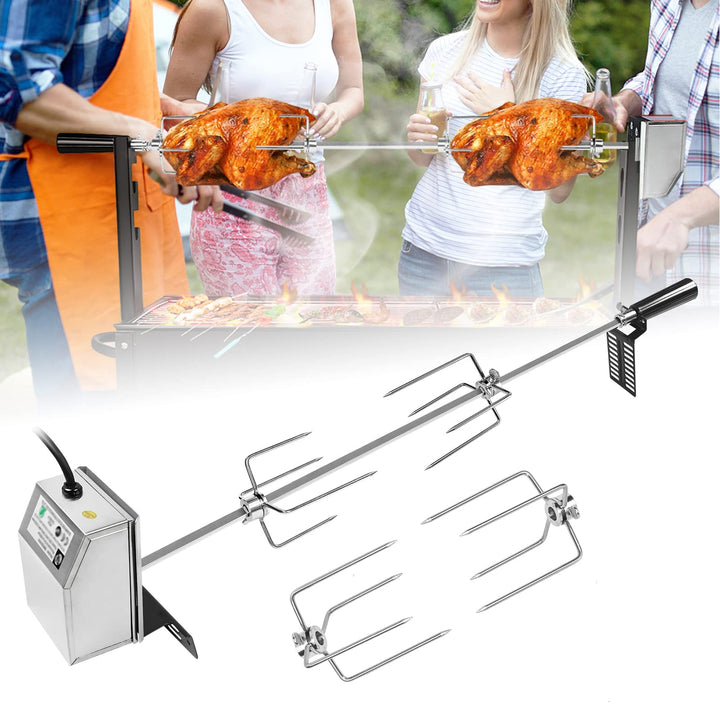 Grillspiess Set mit Motor 107cm drehspiess,304 Edelstahl Grillspiess Rotisserie 220V - 240V inkl.4X