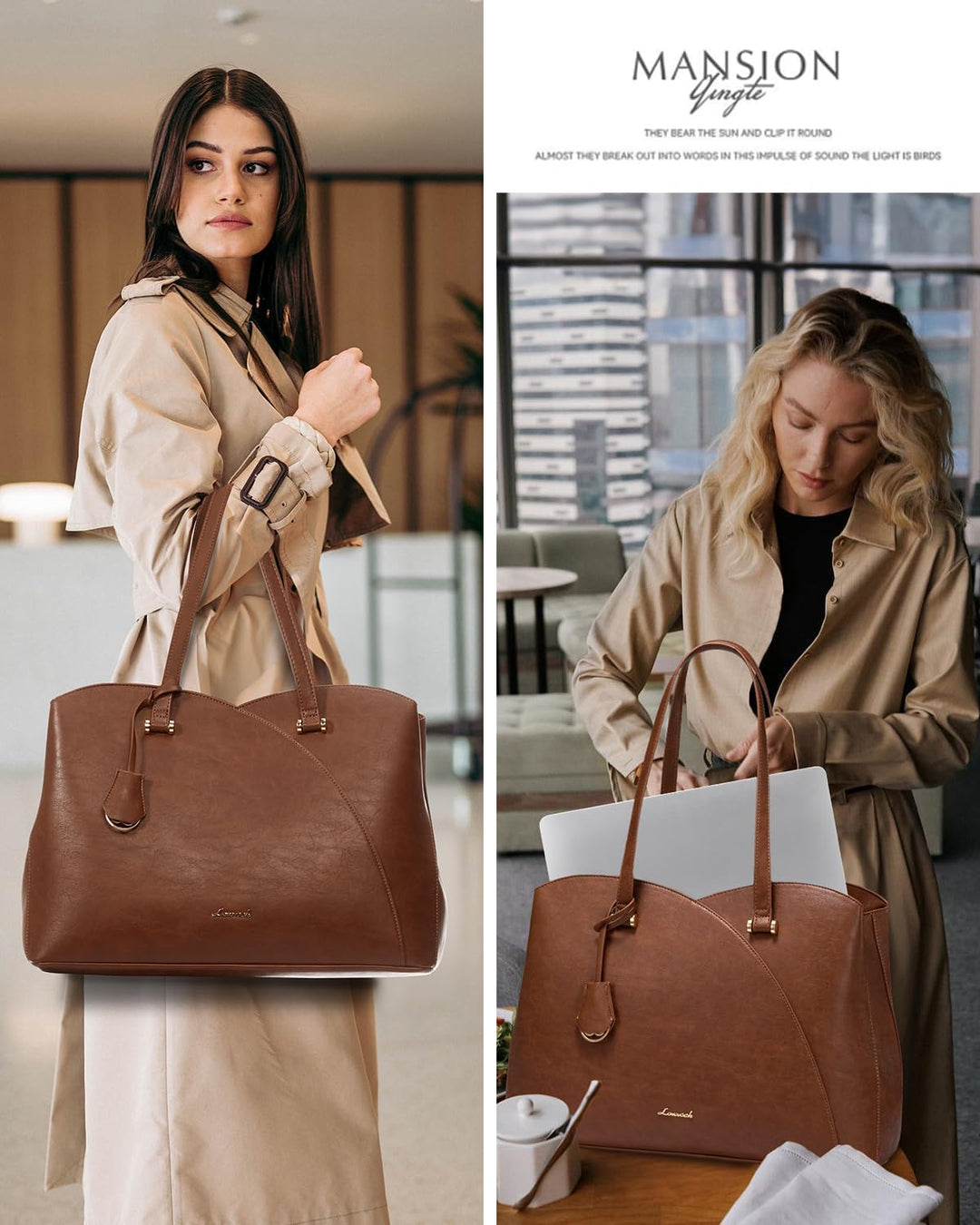 LOVEVOOK Shopper Damen Gross, 15,6 Zoll Laptoptasche Handtasche Arbeitstasche Bürotasche, PU Leder H