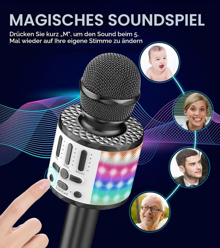 Karaoke Mikrofon, Drahtloses Bluetooth Mikrofon Kinder mit LED, Tragbares Karaoke Maschine zum Singe