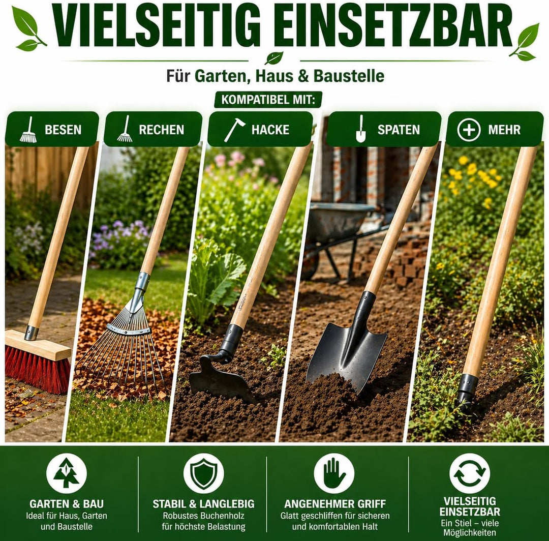 All4All Schaufelstiel 120cm, Holzgrif, Spatenstiel,Ersatz Spaten,Holz Stiel aus Buche,Ersatzstiel,Ga
