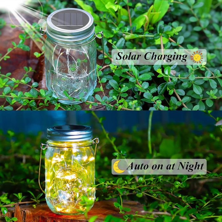 6 Stück Solarlampen für Aussen - 30 LED Solar Mason Jar Licht Wetterfest Solar Laterne Hängend Solar