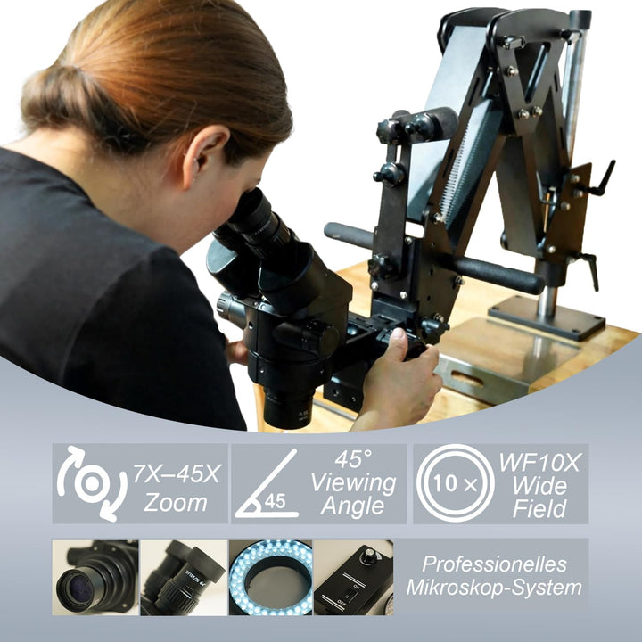 Professionelles Schmuckmikroskop 7X–45X mit verbessertem Schwenkarm – Binokulares Stereo-Mikroskop m