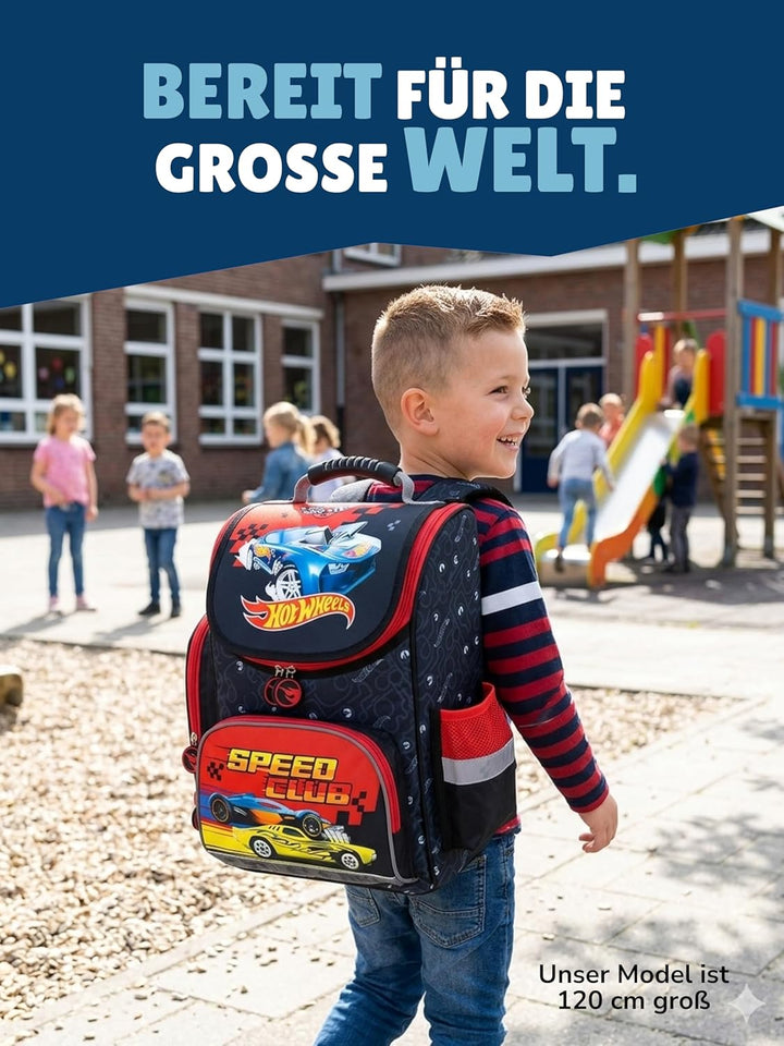 Familando Hot Wheels Schulranzen-Set 7 tlg. mit Federmappe, Turnbeutel und