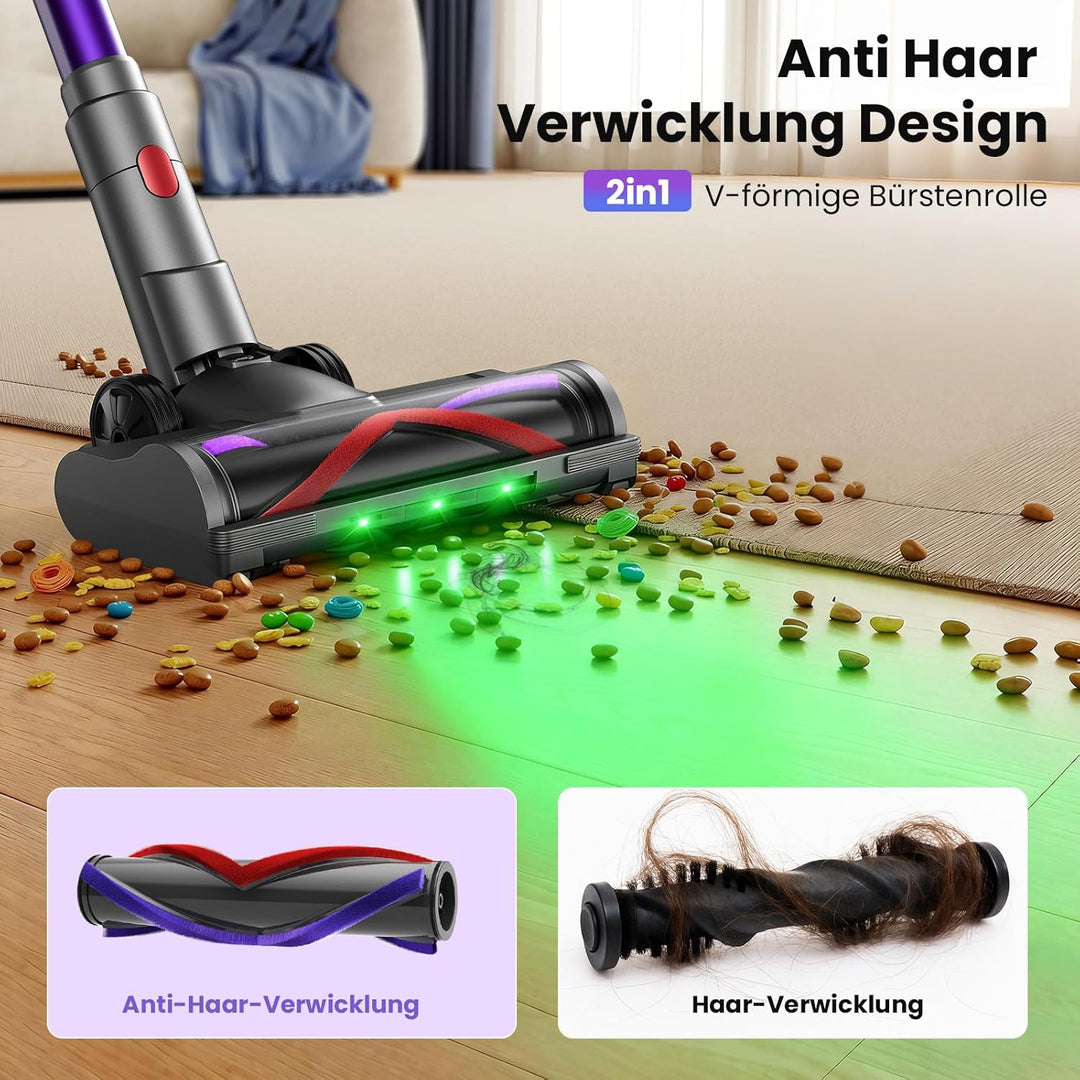 Akku Staubsauger 90Min, 600W 58000Pa Staubsauger Kabellos mit 90° Top-Adapter, Selbststehender Akkus