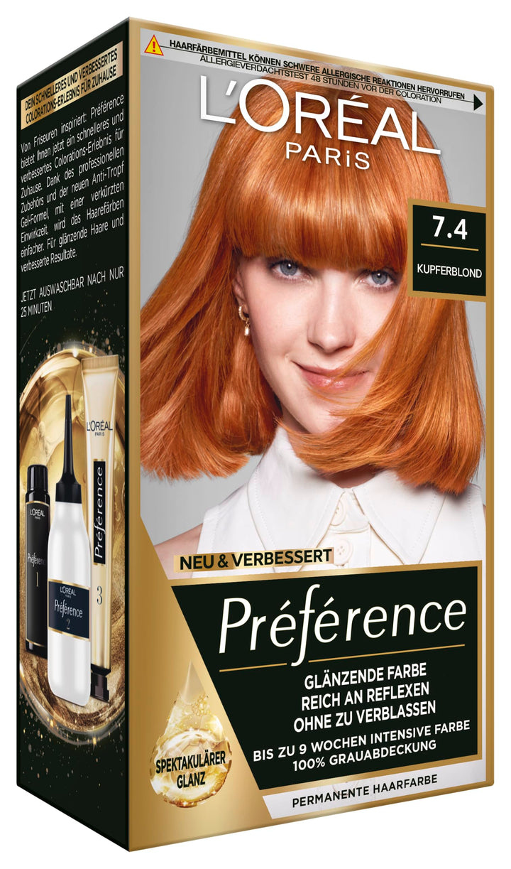 L'Oréal Paris Permanente Haarfarbe, Haarfärbeset mit Coloration und Farbglanz-Pflegebalsam, Préféren