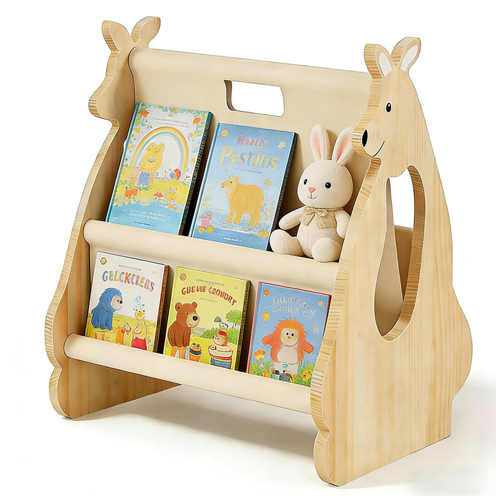 Kinder Bücherregal aus Holz, Montessori Regal Kinderzimmer, Doppelseitiges Bücherregal Kinder Holz,