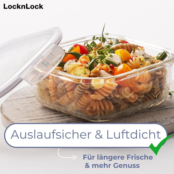 LocknLock OVEN GLASS Frischhaltedosen Glas mit Deckel | 1,0 L | 200 x 152 x 74 mm | Kühlschrank, Gef