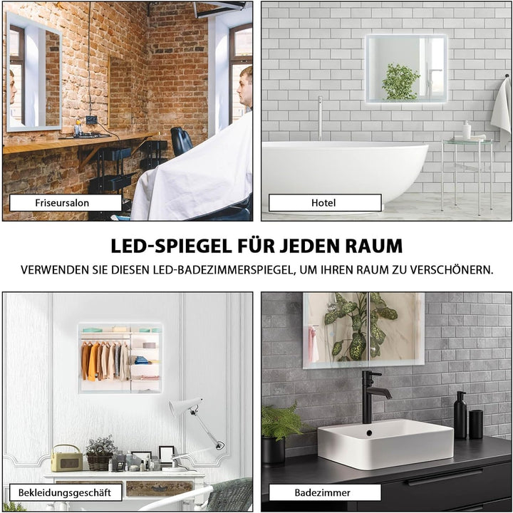 LED Badspiegel mit Beleuchtung, 60x50cm Wandspiegel Badezimmerspiegel mit Touch-Schalter Kaltweiss 6