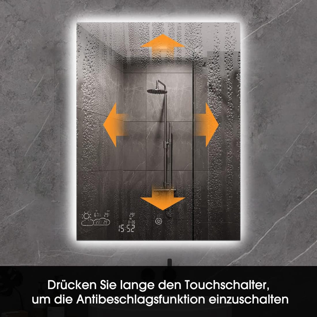 byecold Badspiegel mit LED Beleuchtung 60x80CM, Badezimmerspiegel Beschlagfrei mit Touchschalter, Ba