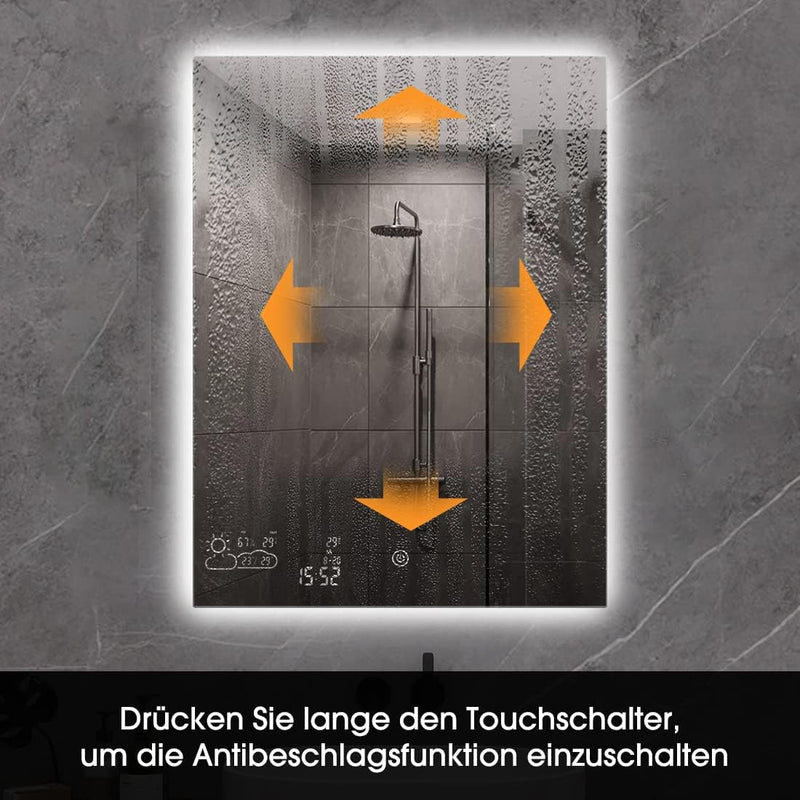 byecold Badspiegel mit LED Beleuchtung 60x80CM, Badezimmerspiegel Beschlagfrei mit Touchschalter, Ba
