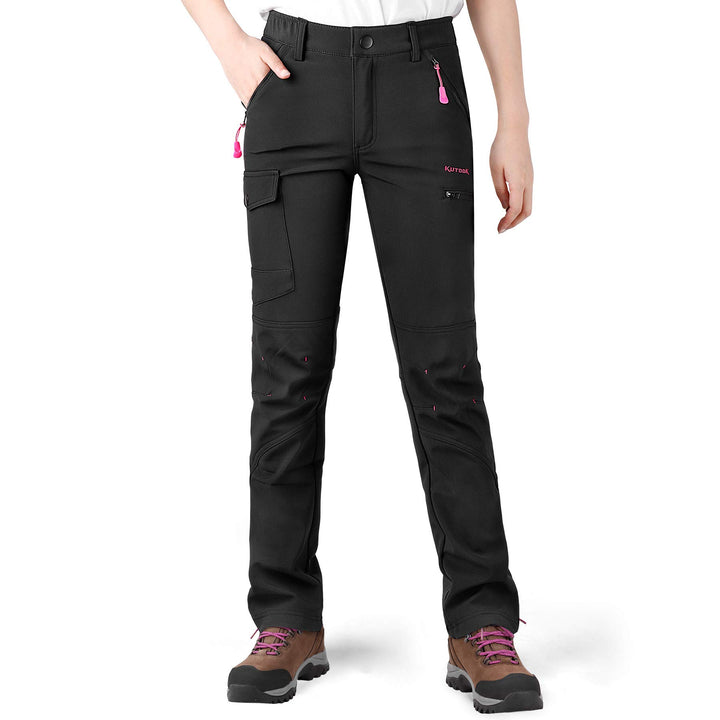 KUTOOK Wanderhose Damen Winter Gefüttert Warm Wasserabweisend Winddicht Outdoorhose 6 Taschen YKK Re