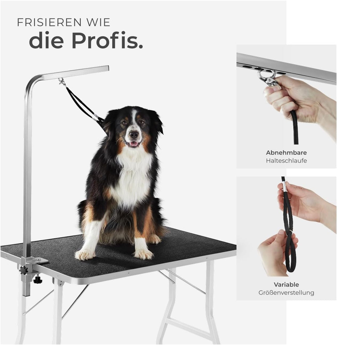 TecTake 800673 Trimmtisch für Hunde/Katzen mit höhenverstellbarem Galgen, Klappbar, mit kratzfester