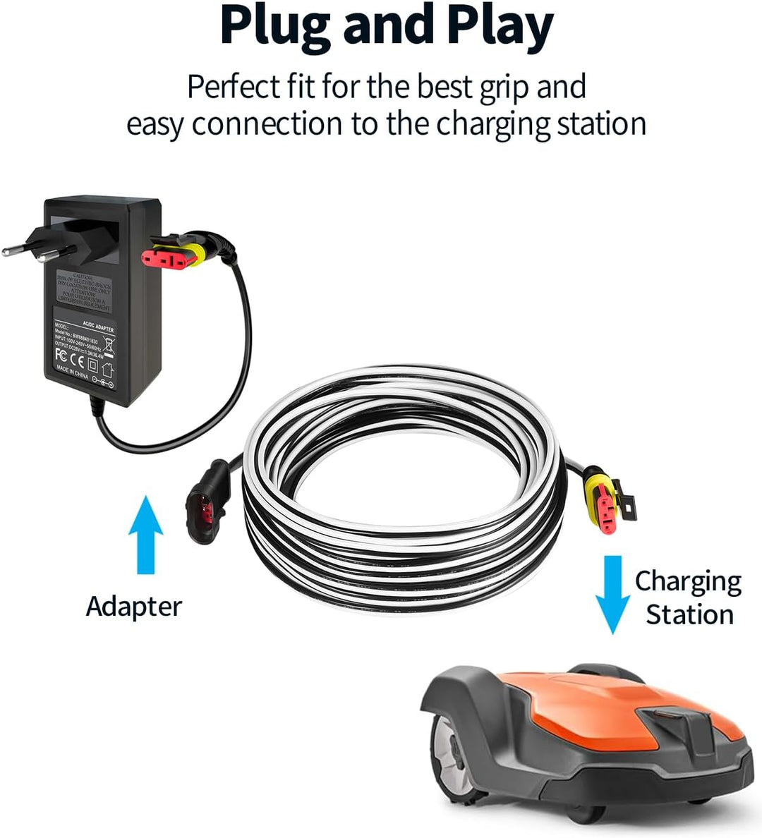 5 Meter Ladekabel für Transformator Stromversorgung und Ladestation, kompatibel mit Husqvarna Automo