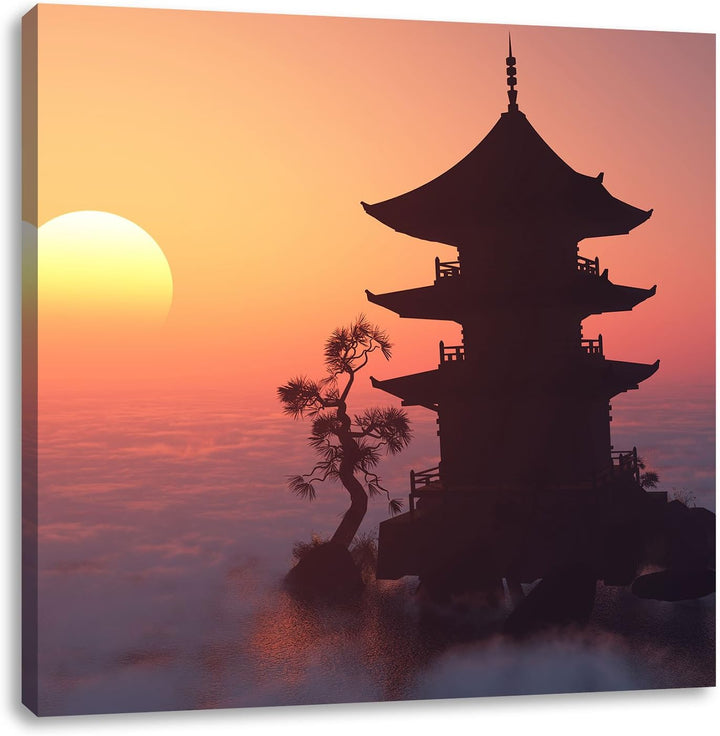 Pixxprint Buddhistischer Tempel in Asien, Format: 70x70 auf Leinwand, 70x70
