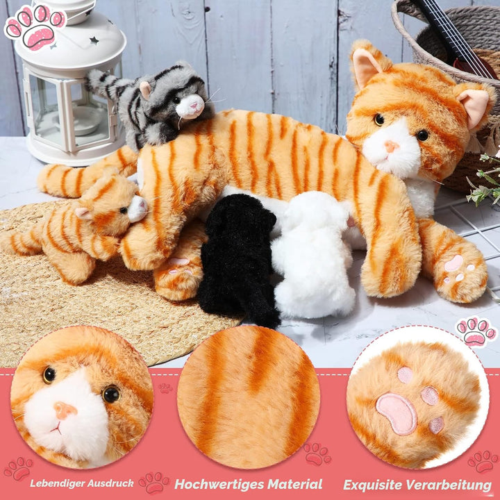 Skylety Pflegendes Katze Stofftier Mit Plüsch Kätzchen Kuscheltier Plushie Kätzchen Mama Katze Plues