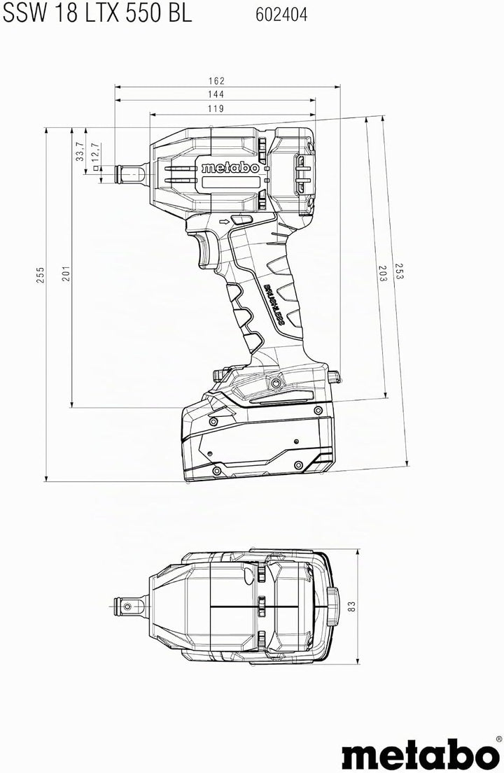 metabo Akku-Schlagschrauber SSW 18 LTX 550 BL - 18 V, 550 Nm, 1/2" Aussenvierkant, 2.800 U/min, 12 S
