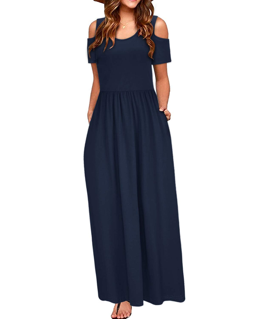 STYLEWORD Sommerkleid Damen Lang Maxikleid Sommer Elegant Freizeitkleid Kurzarm Kleider mit Taschen
