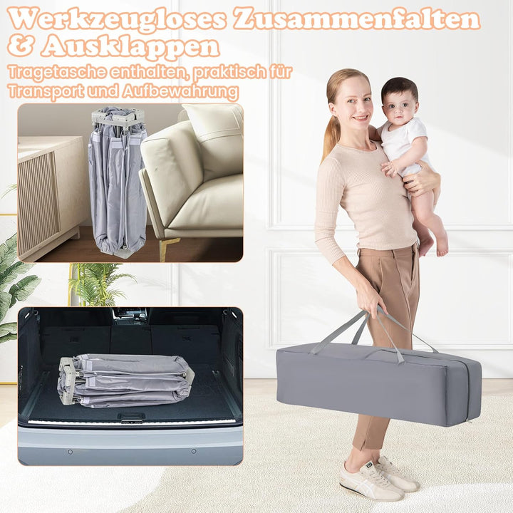 GOPLUS 150 x 150cm Laufstall Babys, Laufgitter faltbar mit 50 bunten Bällen, 4 Griffen &amp; Tragetasche