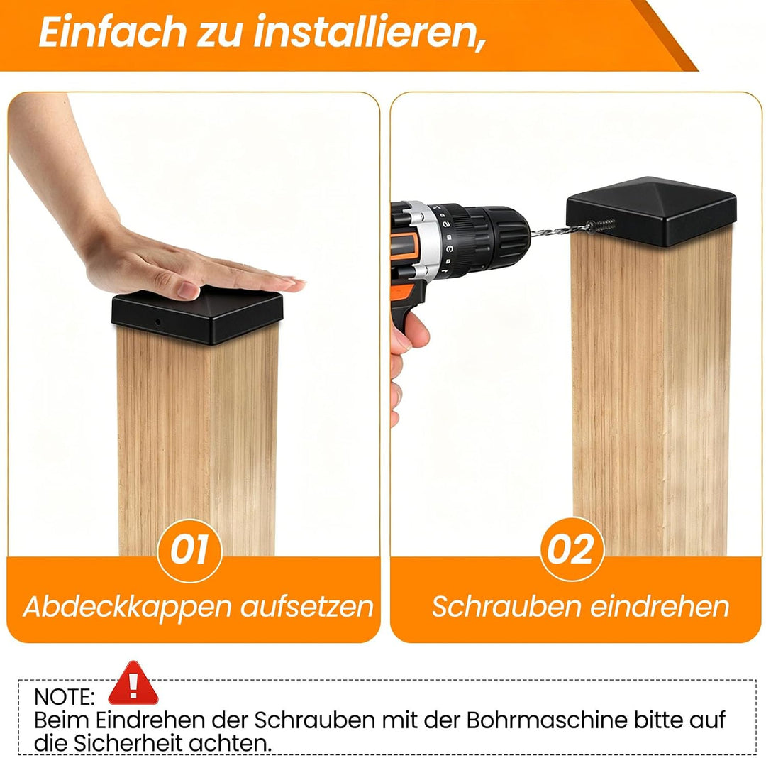Pfostenkappen 9×9cm, 6 Stück Schwarze pulverbeschichtete Stahl-Pyramidenpfostenkappen -Holzpfostensc