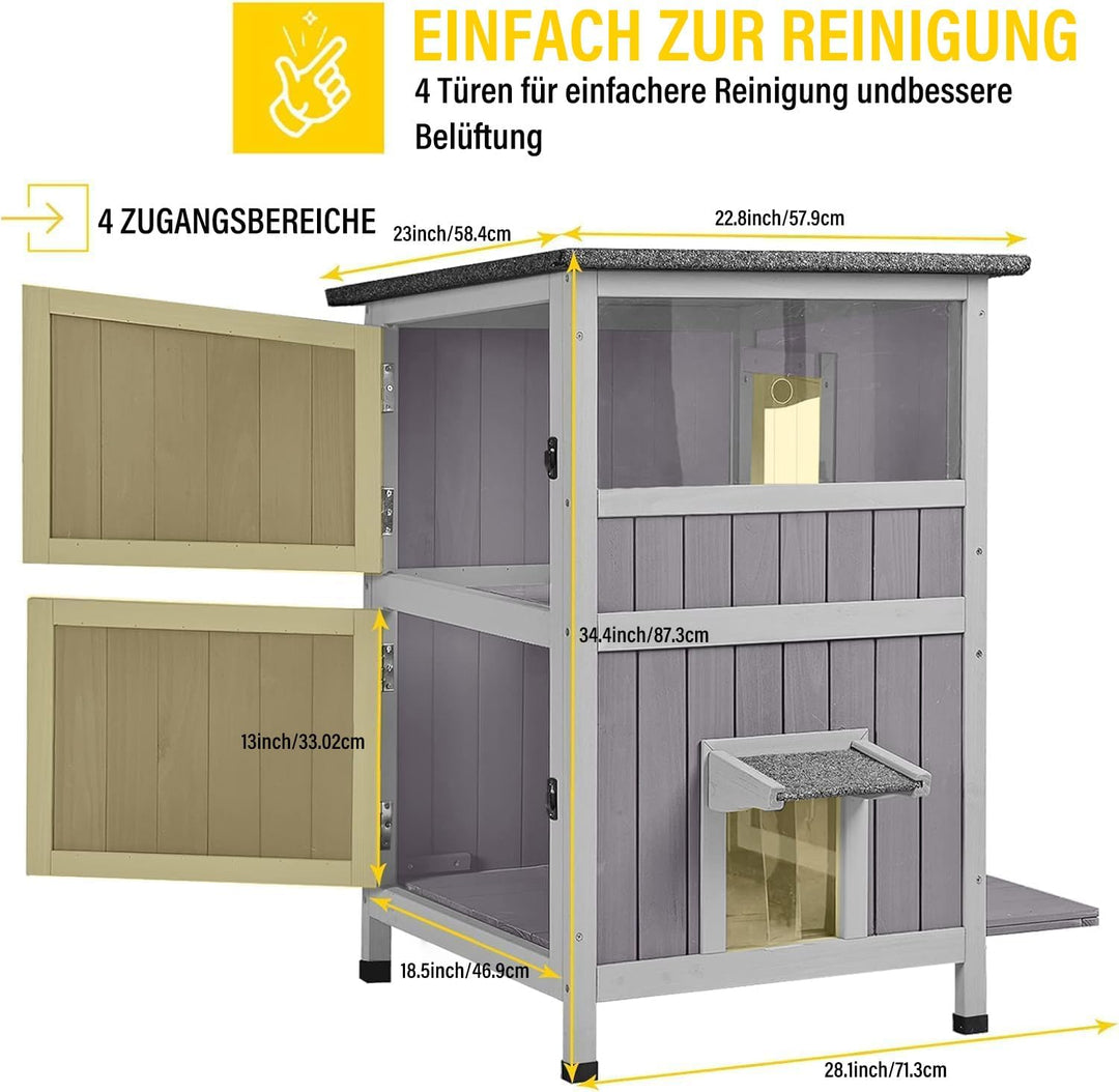 2-stöckiges Outdoor-Katzenhaus aus Holz für den Innenbereich mit Fluchttür L-2 Stöckiges Type-3, L-2