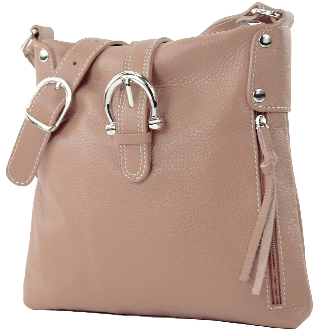 modamoda de -T04 - ital Umhängetasche Schultertasche aus Leder Blassbraun, Blassbraun