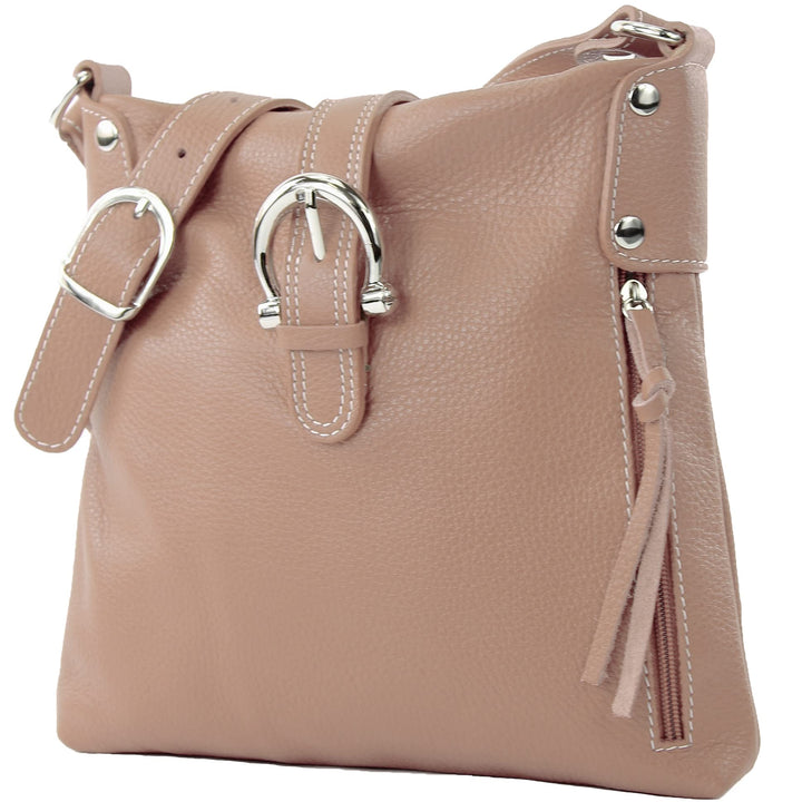 modamoda de -T04 - ital Umhängetasche Schultertasche aus Leder Blassbraun, Blassbraun