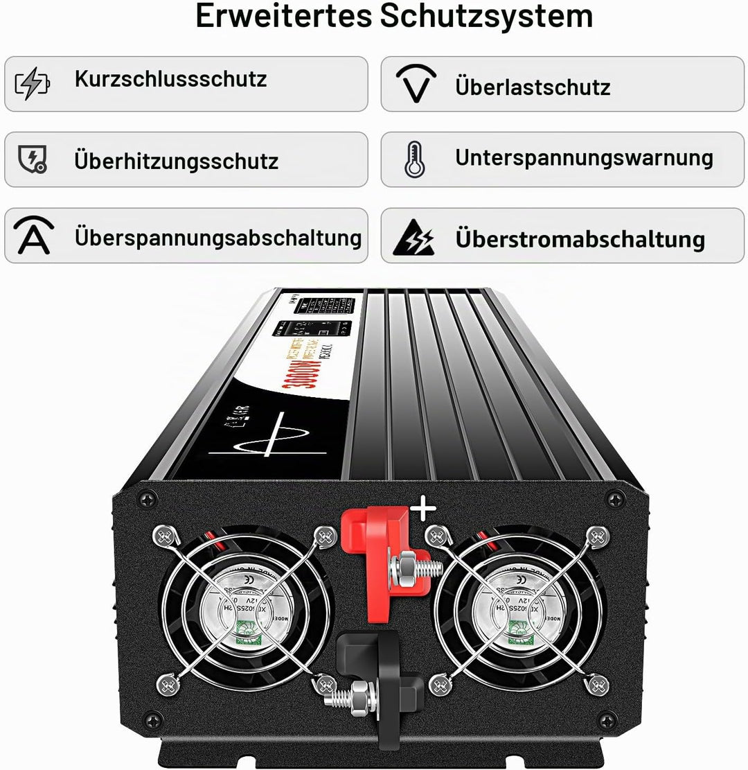 Xijia 3000W Wechselrichter 12V 230V Reiner Sinus Spannungswandler (6000W Spitzenleistung), LCD-Displ