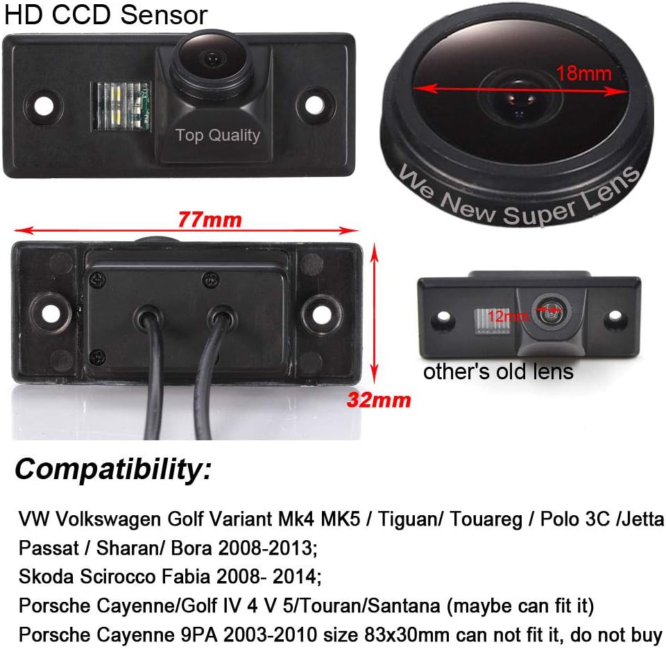 Super HD Wasserdicht Nachtsicht Rückfahrkamera Ersatz für VW Golf Variant Mk4 MK5/Tiguan/Touareg/Pol
