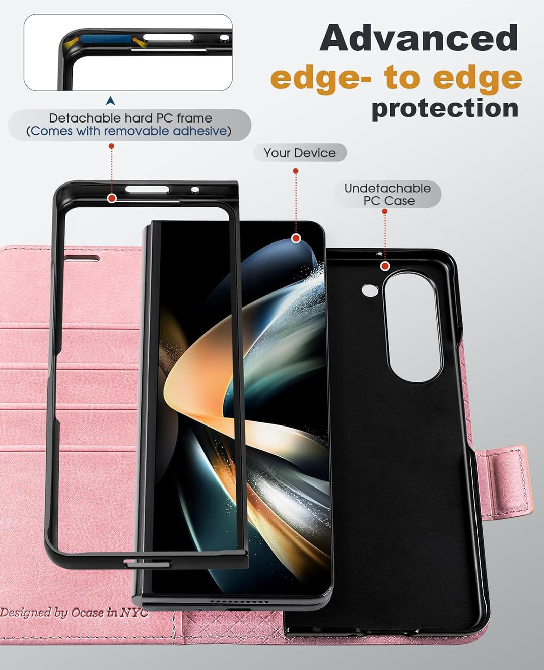 OCASE Hülle Samsung Galaxy Z Fold 5 5G Handyhülle mit [S Pen Halter] [Grenzschutz] [Premium PU Leder