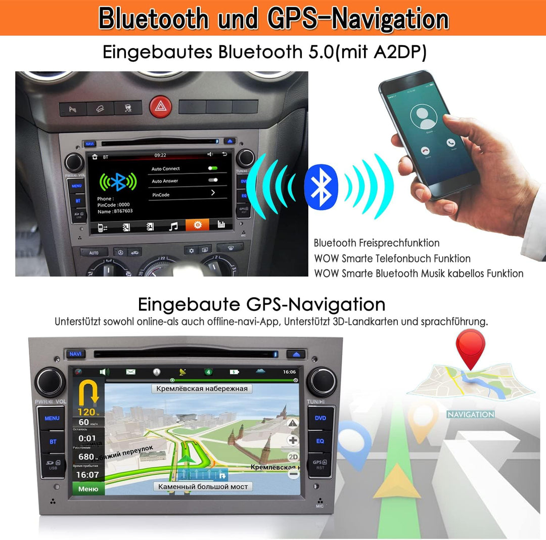 iFreGo 7 Zoll Radio,Autolink mit GPS,DVD,CD,RDS,2 Din Autoradio Bluetooth für Opel Astra, Corsa, Vec