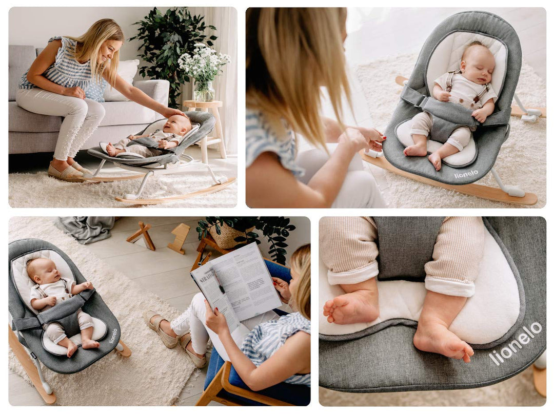 Lionelo Babywippe ROSA, Wippe für Neugeborene, Babyschaukel, Schaukel für Kleinkinder, 90° drehbar,