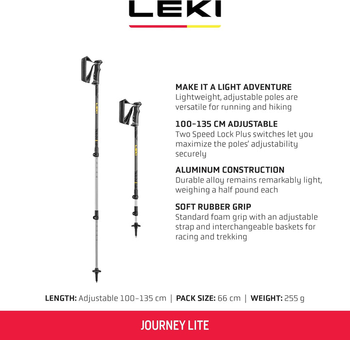 LEKI Journey Lite Aluminum Adjustable Lightweight Walking Poles for Trekking & Hiking LIGHT ANTHRACI