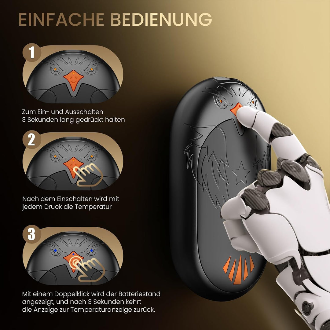 Handwärmer Wiederaufladbar 2 Pack, Elektrische Tragbare Taschenwärmer 2 in 1 Handwärmer mit 3 Heizmo