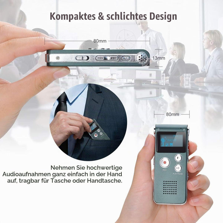 Digitales Diktiergerät,COVVY 8GB Audio Aufnahmegerät,Digitaler Voice Recorder mit Spracherkennung fü