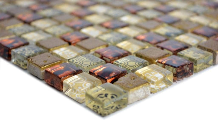 Mosaik Fliese Transluzent beige Glasmosaik Crystal Resin Optik beige rot für WAND WC KÜCHE FLIESENSP