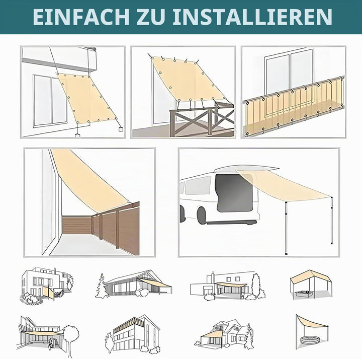Sonnensegel wasserdicht rechteckig 2x3M, Sonnenschutz Terrasse UV-Schutz, wetterfest, ohne Bohren, 1