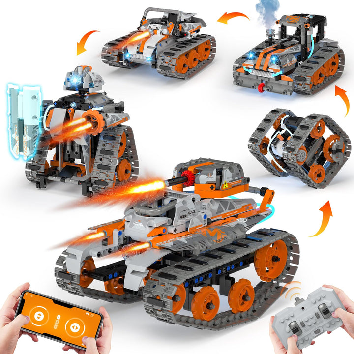 Technik Roboter Kinder für Jungen, 5-IN-1 Technik Bauspielzeug für Kinder mit App-Fernsteuerung, Pan