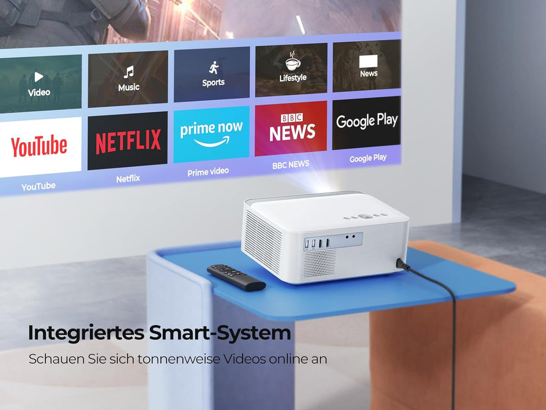Beamer Heimkino Native 1080P HD Unterstützt 4K, Video Projector mit Android TV 【Elektrischer Fokus &