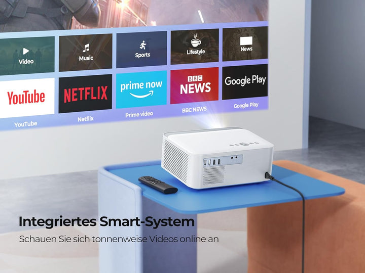 Beamer Heimkino Native 1080P HD Unterstützt 4K, Video Projector mit Android TV 【Elektrischer Fokus &