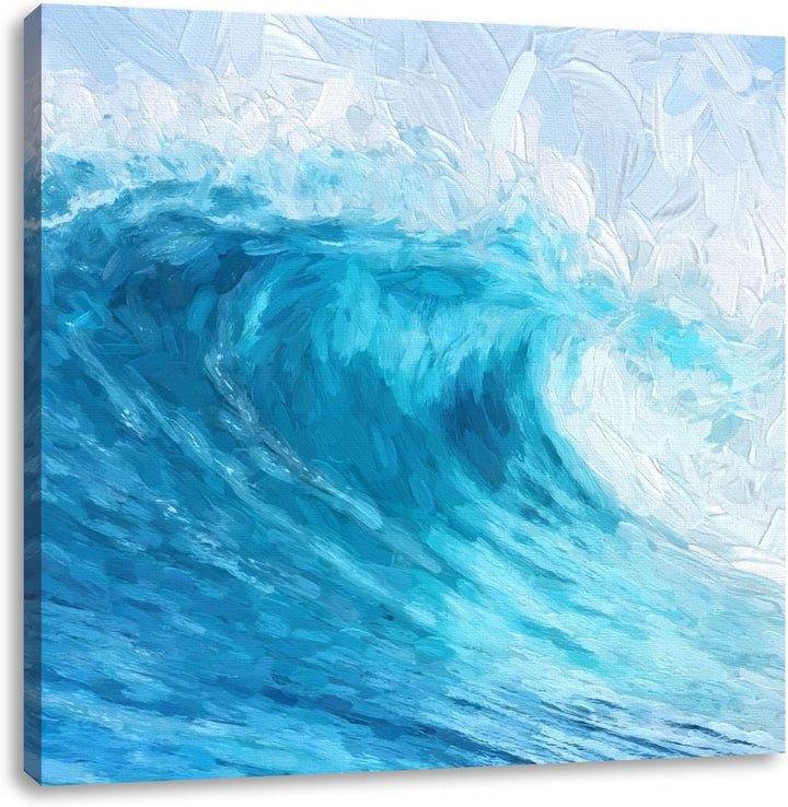 Pixxprint Welle in Meeresbucht Strand Steine, Format: 70x70 auf Leinwand, 70x70