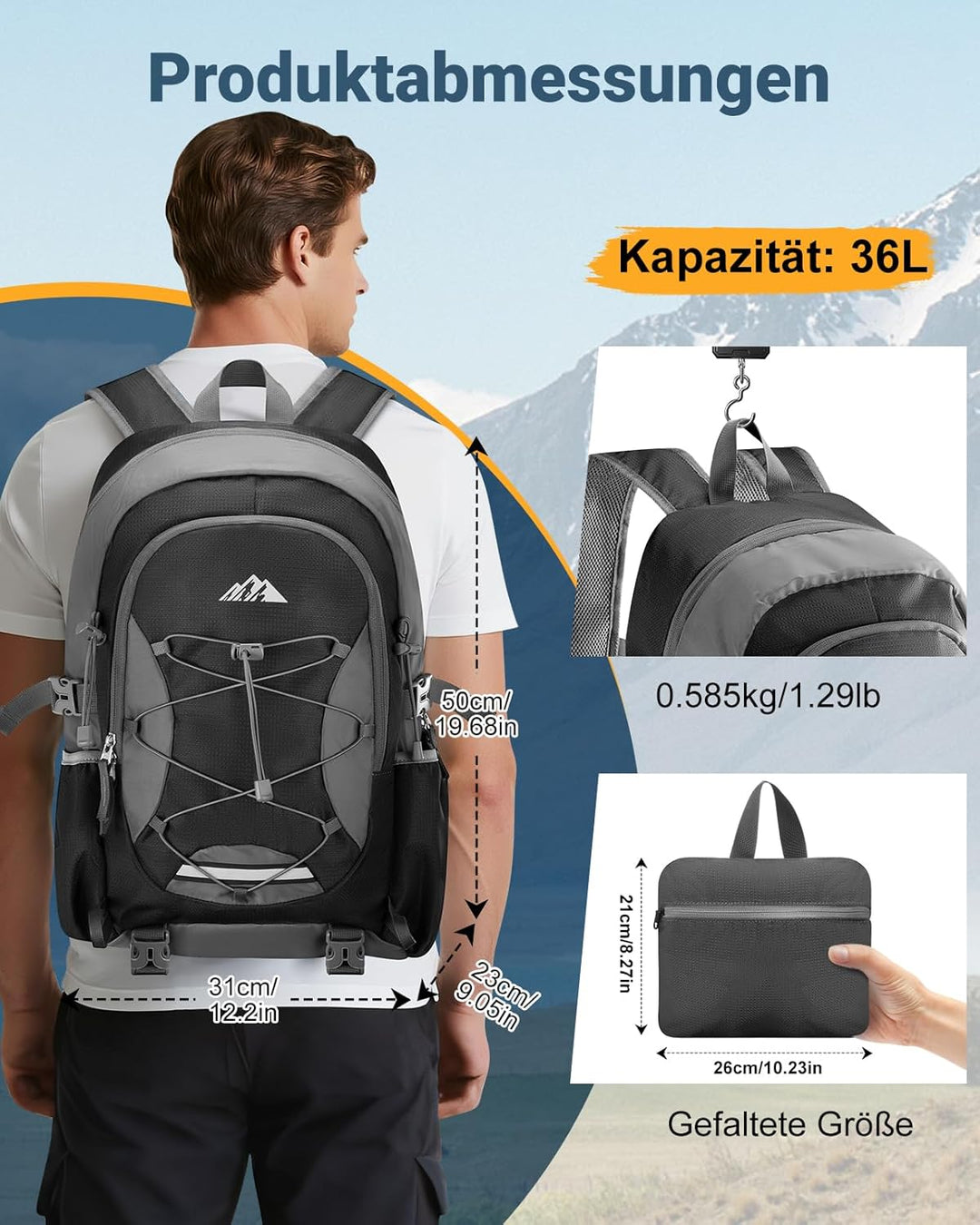 32L Ultraleicht Faltbarer Rucksack: Damen & Herren Leichter Wanderrucksack Faltrucksack Reiserucksac