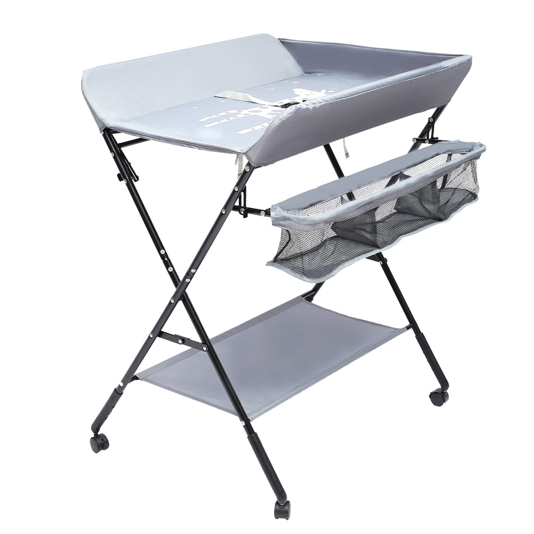 Klappbarer Wickeltisch Baby Wickelkommode Mobiler Wickelregal Höhenverstellbar, 25kg Tragfähigkeit f